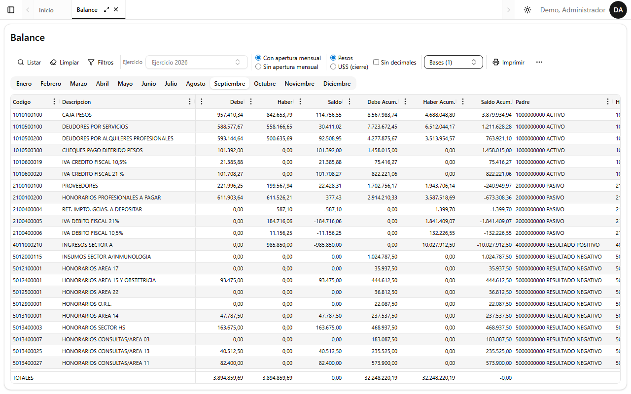 Balance contable real del demo — Portal ERP